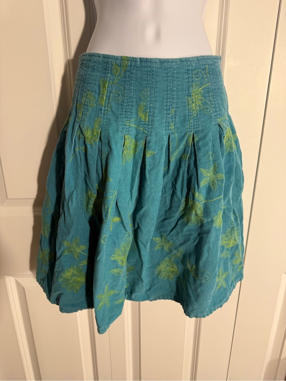 Sweet by Miss Me Teal Skirt with Lime-Green Floral Embroidery